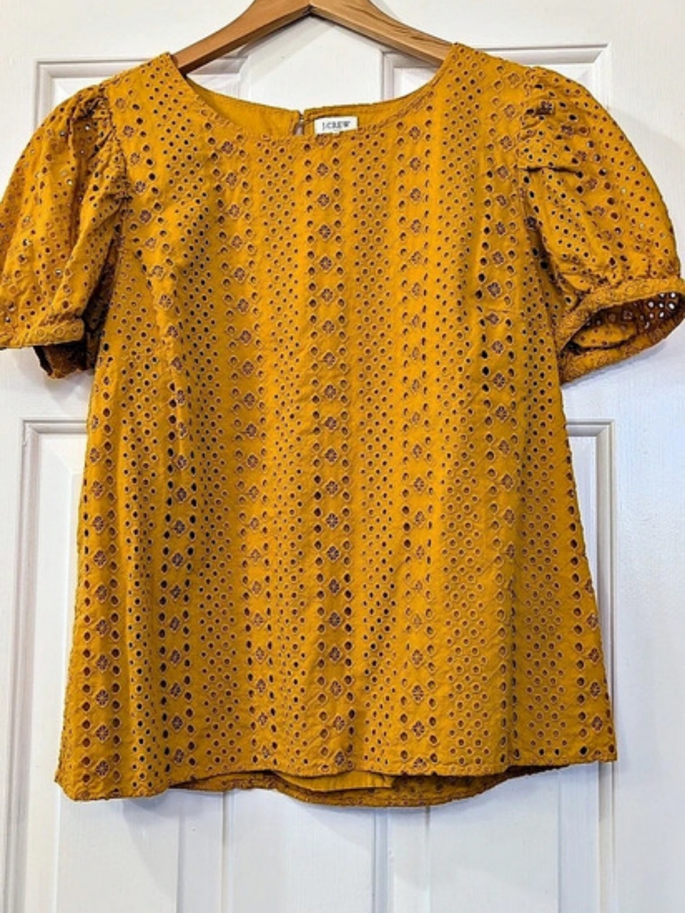 J.Crew Eyelet Puff-Sleeve Top Blouse in Yellow Medium